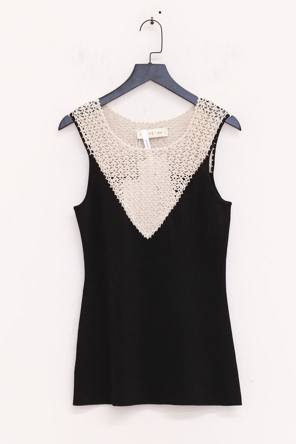 SWAYING 25 Spring/Summer Crochet Stitching Contrast Color Tank Top SW-SW25SS1T12C2-HEI Black